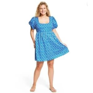 Rhode X Target Dress Size 1X Babydoll Blue White Embroidered Eyelet Cottagecore